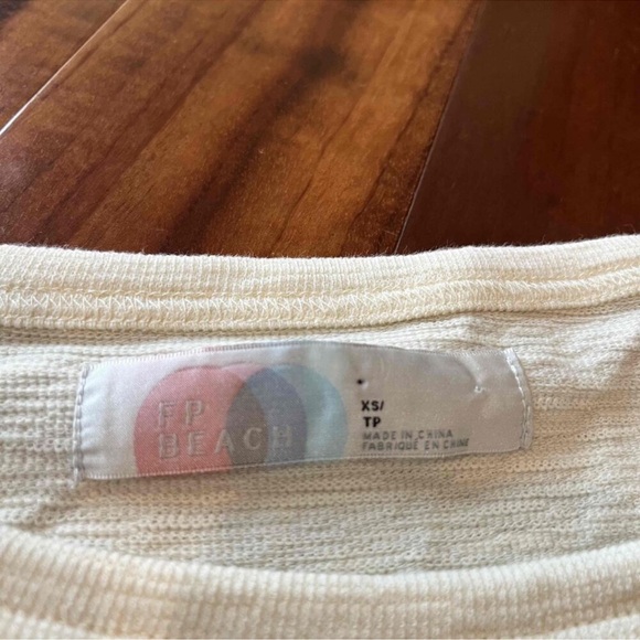 Free People FP Beach Cream Sweatshirt Lounge Dress Ribbed Drawstring Size XS - Picture 2 of 10